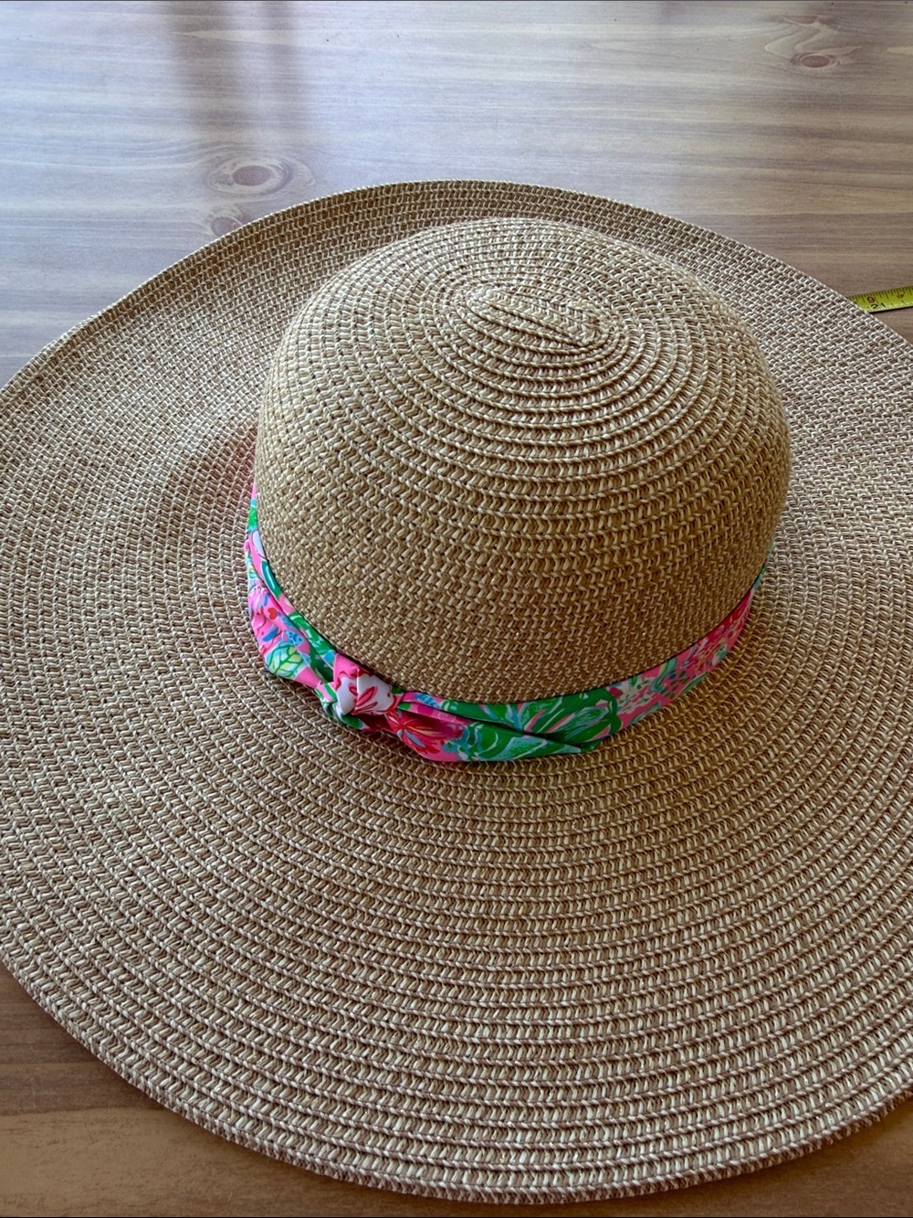 Lilly Pulitzer Natural Straw Sun Hat with Pink & Green Floral Band
